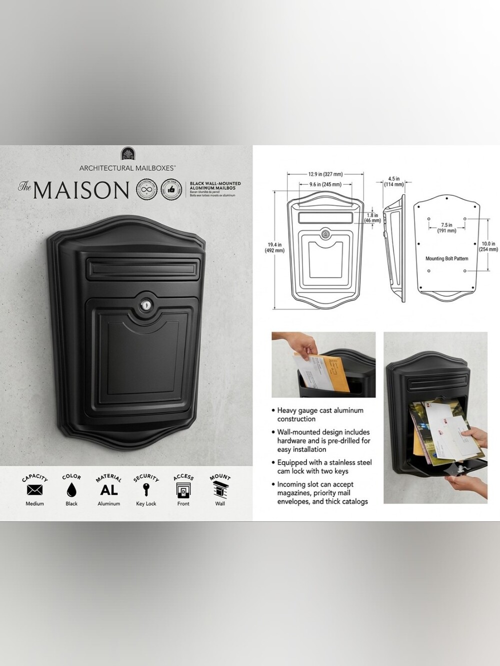 Maison Black Decorative Wall-Mounted Mailbox